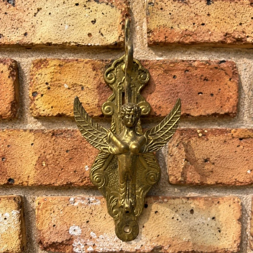 Vintage Brass Winged Angel Wall Sconce Ornate Cherub Doorbell Cover Regency Door